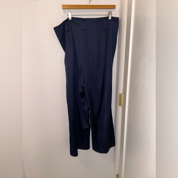 UNIVERSAL STANDARD PLUS Tresa Wide Leg Tie Pants in Navy Satin SZ: 18 - Picture 8 of 10